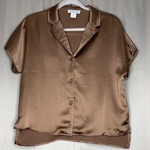 Rachel Zoe Brown Satin Button-Down Shirt